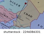 N'Djamena, Chad, capital city of Chad, pinned on political map.