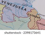 Small photo of Venezuela and Guyana on political map, selective focus on countries' border, Venezuela, December 8, 2023