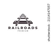 railroad tracks train logo vector icon symbol illustration design template
