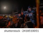 Small photo of Turnhout, Antwerp, Belgium, 28th of January, 2024, In the throes of the farmers' protest in Turnhout, Belgium, this image captures a poignant moment of a farmer passionately delivering a speech