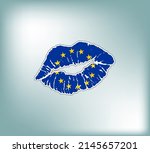 lips painted in the flag of...