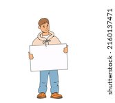 man holding a blank advertising ... | Shutterstock .eps vector #2160137471