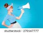 Woman Holding A Megaphone On...