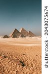 Small photo of Landscape view of the pyramids of giza in the cairo complex of giza with the pyramids of the queen eloquent view