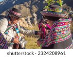 Small photo of Sarhua, Ayacucho - Peru; june 24th 2023: indigenous quechua people in the ritual of the andean new year, giving thanks to the andean deities in Ayacucho in Sarhua, Ayacucho