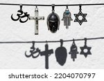 Religious symbols.  Christianity, Islam, Judaism, Buddhism and Hinduism. Interfaith dialogue.  