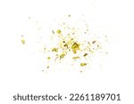 Ground, milled, crushed or granulated pistachio pile isolated on white background