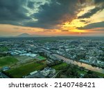 Small photo of Ballina town during the sunset from above co Mayo Ireland Drone Footage