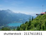 Small photo of Amazing aerial city and nature view from top of Interlaken, Harder Kulm