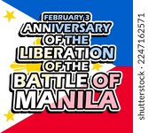 Bold text with Philippines flag behind it to commemorate Anniversary of the Liberation of the Battle of Manila on February 3 in Philippines