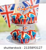Platinum Jubilee Cupcakes in the Design of the Union Jack. Designed for the upcoming street parties in the summer to celebrate the Queen