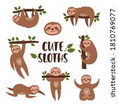cute sloths bundle flat hand... | Shutterstock .eps vector #1810769077