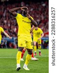 Small photo of Lisbon, Portugal - 04 11 2023: UEFA Champions League quarterfinal between SL Benfica and Inter Milan FC; Romelu Lukaku celebrates after scoring goal