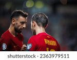 Small photo of Faro, Portugal - 09 11 2023: UEFA Euro 2024 qualifying game between Portugal and Luxembourg in Estadio Algarve; Bruno Fernandes and Bernardo Silva during game