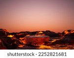 Abstract 3D render Platform and natural background, Podium lava rocks smelt on volcano with magma and lava erupt for product display, Blank showcase, mock up template presentation or etc