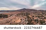 Sweetwater Reservoir and highway 125 in Chula Vista, San Diego County. Aerial panorama. 