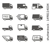 Express delivery trucks vector glyph icons set. Fast shipment vans black silhouette illustrations pack. Courier service transport design element. Distribution and logistic isolated cliparts collection