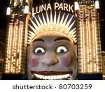 The clown face at the entrance of Luna Park, one of the iconic entertainment precincts in Sydney, Australia
