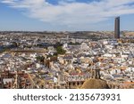 Small photo of Editorial: SEVILLE, ANDALUSIA, SPAIN, OCTOBER 11, 2021 - Seville from the bullring till the Seville tower seen from the Giralda