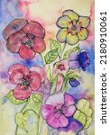 Pansies Watercolor Doodle. The...