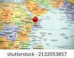 Small photo of Mark Mogadishu,capital of SOMALIA on the world map with a red pin. Selective focus on the city or country name. Africa Region.travel and news event concepts.