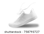 One White sneaker and floating rope  isolated on white background with clipping path