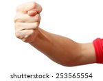 Small photo of Fico gesture of a hand. Cock a snook. Arm making fig, a gesture of contempt. Isolated on white background. Alpha.