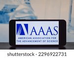 Small photo of American Association for the Advancement of Science (AAAS) logo on a smartphone stock image. AAAS aims to advance science and innovation: Dhaka, Bangladesh- April 30, 2023