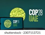 Small photo of Selective focus of the 2023 COP28 UAE conference in Expo City Dubai logo. COP28 UAE is a prime opportunity to rethink, reboot, and refocus the climate agenda: Dhaka, Bangladesh- May 22, 2023