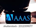 Small photo of Selective focus of the American Association for the Advancement of Science (AAAS) logo on a smartphone stock image. AAAS aims to advance science and innovation: Dhaka, Bangladesh- April 30, 2023