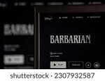 Small photo of Barbarian film poster on Disney Plus site. Barbarian is a 2022 American horror thriller film. Ankara, Turkey - May 23, 2023.