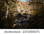 Small photo of Mill Run, Pennsylvania, United States - October 08, 2023: Fallingwater, a house designed by Frank Lloyd Wright. real estate, tourism, and lifestyle industries.