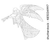 christmas angel doodle lineart... | Shutterstock .eps vector #485034997