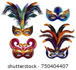 Carnival Masks Icons Set With...