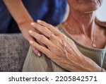 Senior, hands and care for love, support in mature health and generations indoors at home. Hand of a elderly lady holding caregiver in trust, comfort and reliable gentle embrace and respect for elder