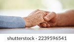 Small photo of Healthcare, help or people for support holding hands of patient for trust, consulting or cancer news zoom. Friends, family or hand for empathy with comfort, depression wellness or sad funeral advise