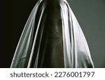 Small photo of Shes here...A ghostly apparition of a woman isolated on a black background.