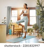 Yoga  fitness woman and cat for ...