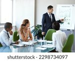 Small photo of Business man, speaker or presentation of corporate management team with sustainable growth chart. Training, people or collaboration of eco friendly company staff in conference room for report meeting