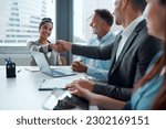Business woman, handshake and partnership meeting for b2b interview, contract and thank you in office. Teamwork, corporate tech employees and shaking hands for happy onboarding conversation or deal
