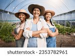 Small photo of Farming, portrait of group of women in greenhouse and sustainable small business in agriculture. Happy farmer team at vegetable farm, agro career growth and diversity with eco friendly organic plants