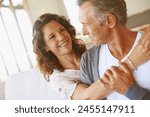 Mature  couple and smile hug in ...
