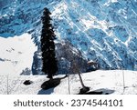 Small photo of Kashmir Snow mountains - Snow covered Kashmir is truly winter wonderland, Winter season, Gulmarg, hill station, a popular tourist skiing destination, Kashmir, India