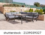 Outdoor Patio Furniture Set, Sectional Sofa Cushions, Wooden Conversation Seat Couches Table, Cushioned Garden Sofa Set for Outdoor (Grey)
