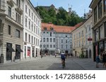 Small photo of Ljubljana, Slovenia. August 3, 2019. Ronna fountain, also known as the Fountain of the Three Carniolan Rivers in the city center