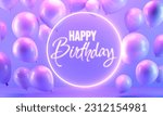Small photo of Happy Birthday typography design for greeting cards and poster with balloon, confetti and gift box, design template for birthday celebration. Happy Birthday Banner, Background. Birthday celebration.