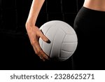 Small photo of woman holding volley ball. Volleyball Ball. volley ball. place for text, space for text, copy space, free space. Volleyball Ball Studio Shot. Volleyball sport concept background.