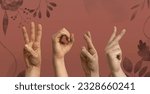 Small photo of sign language with hands. Hand sign language background. International Day of Sign Languages. September 23. Hand gestures. hearing impairment. languages that use visual manual modality. deaf signs.