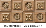 3D Golden flower wooden wall tiles design, Print in Ceramic Industries Beautiful set of tiles in traditional style in wall decor design