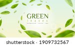 flying green leaves effect with ... | Shutterstock .eps vector #1909732567